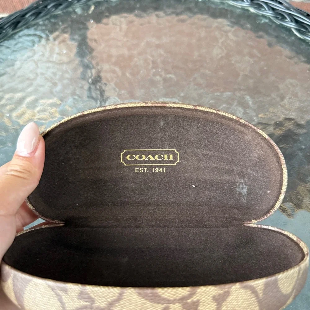 Coach Signature Monogram Hard Shell Sunglasses Eyeglass Case Brown Tan Logo